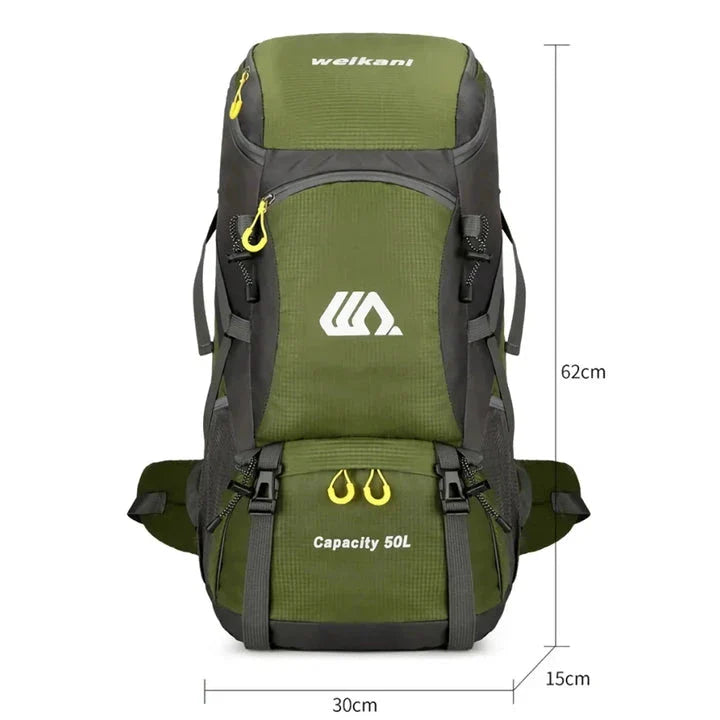 Premium 50L waterproof backpack with hydration system, shoe compartment, and reflective safety features for outdoor adventures
