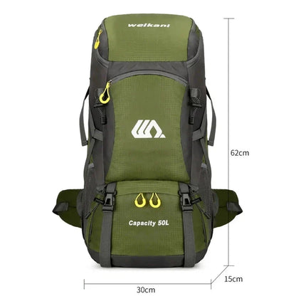 Premium 50L waterproof backpack with hydration system, shoe compartment, and reflective safety features for outdoor adventures