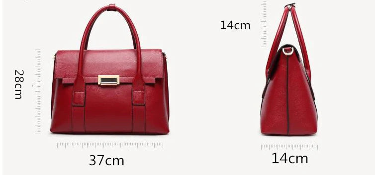 Premium first-layer cowhide leather shoulder bag with adjustable strap, spacious interior, and classic fashion design