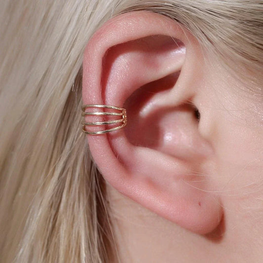 Stylish golden multi-layered ear cuff with a contemporary and eye-catching design