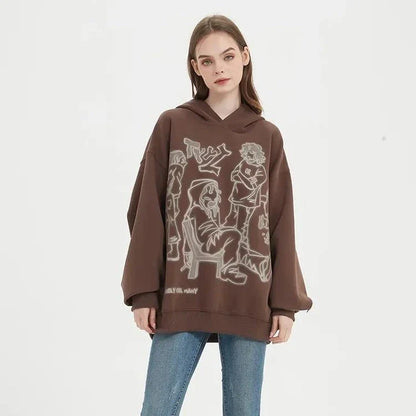 Vibrant Harajuku-inspired anime graphic hoodie with loose, comfortable fit and full-length sleeves