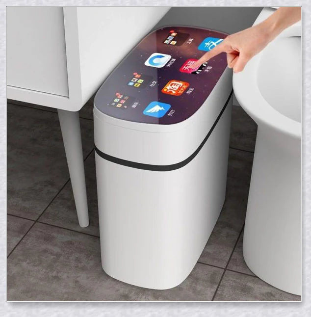 Sensor-powered bin with sleek design and touch-free motion-activated lid for effortless, hygienic waste disposal