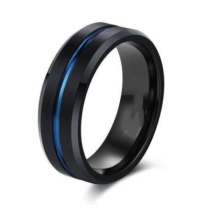 Sleek and stylish men's fashion ring made of durable tungsten steel with a classic black electroplated finish