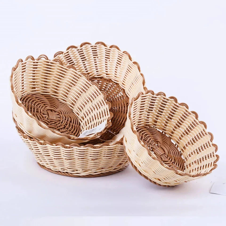 Handwoven rattan-inspired storage basket for fruits, vegetables and kitchen essentials with dustproof cover