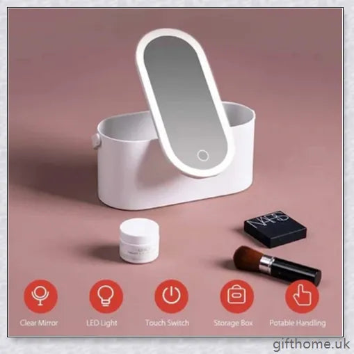 Chic portable makeup case with adjustable LED lighting and rotatable mirror stand
