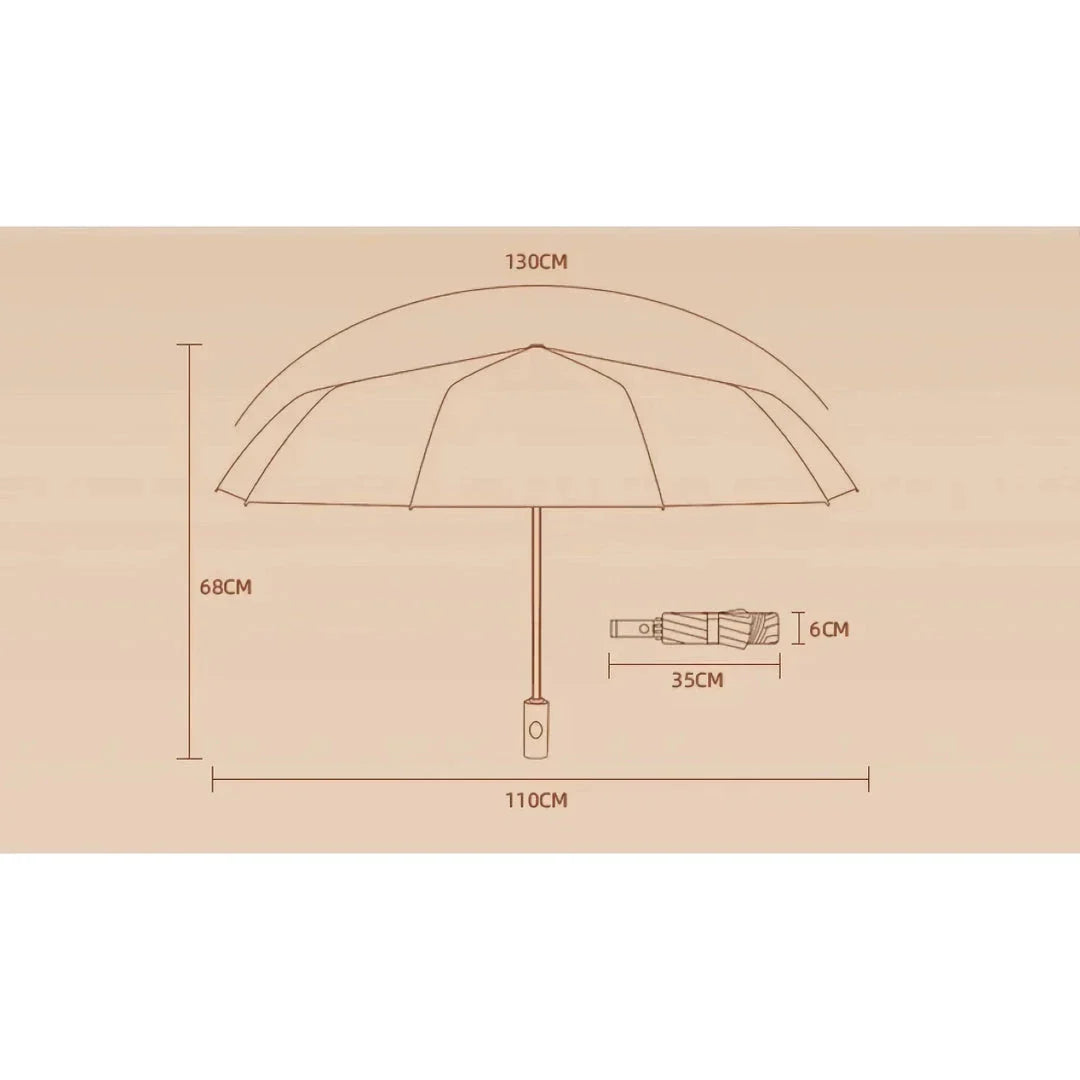 Premium auto-open reverse folding umbrella with reflective safety strip for all-weather protection