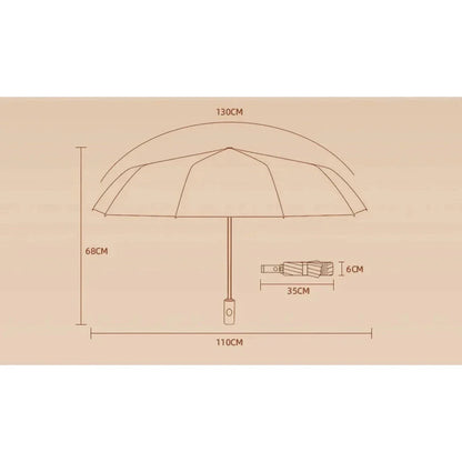 Premium auto-open reverse folding umbrella with reflective safety strip for all-weather protection