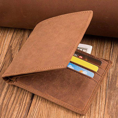 Premium Crazy Horse Leather Wallet with Laser Engraving - Durable and Sophisticated British Accessory