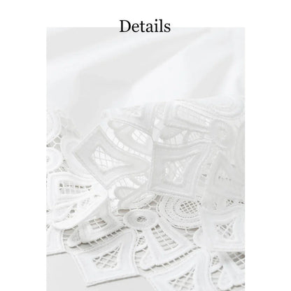Elegant lace-spliced A-line midi skirt in beige, suitable for various occasions