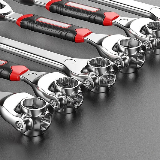 A versatile 52-in-1 socket wrench tool with a red finish, designed for comprehensive fastening needs and multipurpose functionality.