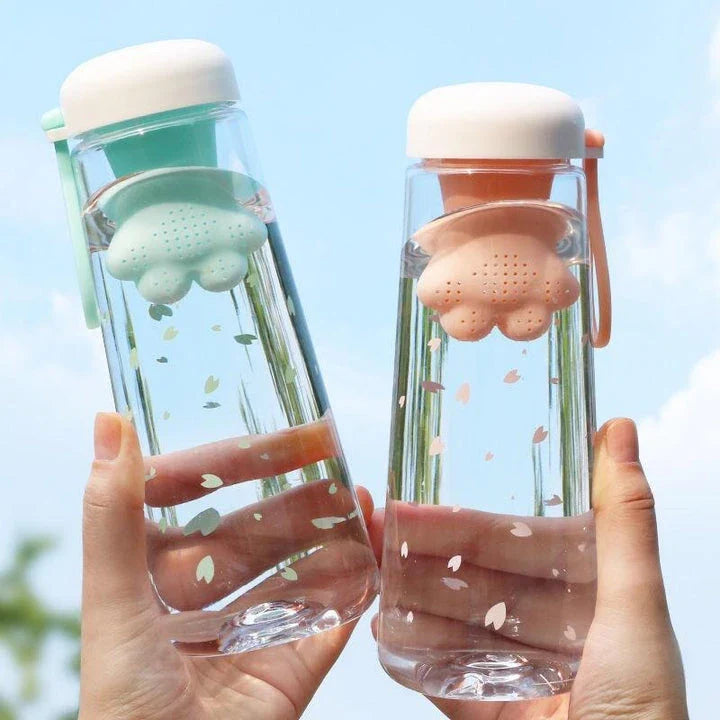 Stylish cat's claw design plastic water bottle in gray colour, with transparent body for easy monitoring of water level