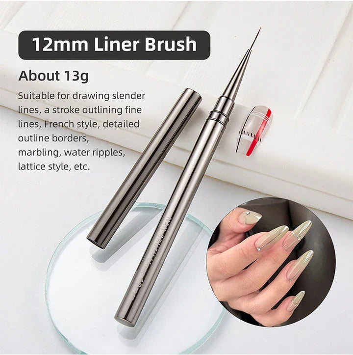 Premium metal nail art brushes in various sizes for intricate designs and patterns
