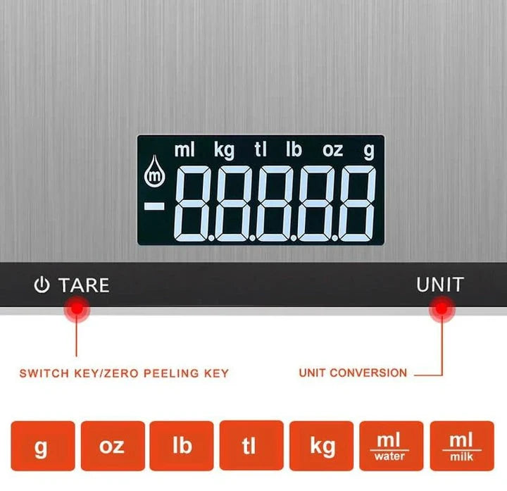 Premium stainless steel digital kitchen scale with large display for precise cooking and baking measurements