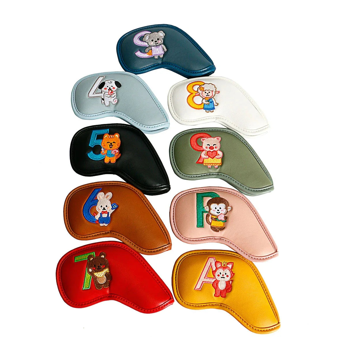 Premium printed golf iron covers in a variety of vibrant colours, designed to protect clubs and showcase personal style