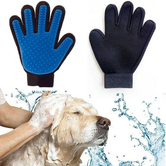 Versatile rubber grooming glove for dogs, featuring a flexible, customised fit and gentle hair removal for effective pet care