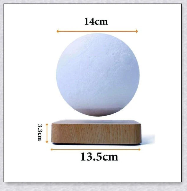 Lunamen Magnetic Levitating Moon Lamp with detailed lunar surface and floating above magnetic base