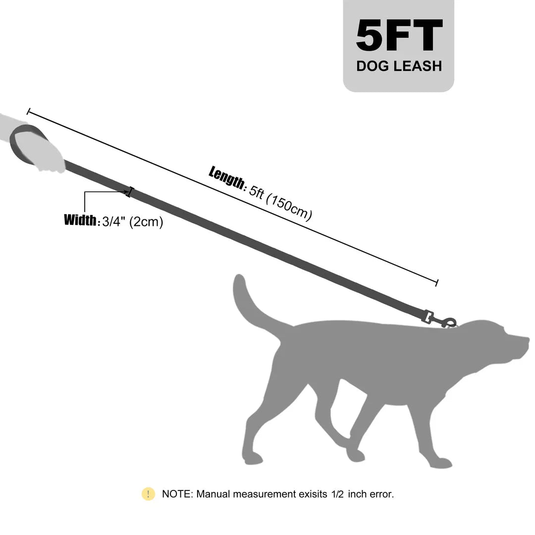 Premium 5ft Dual-Handle Reflective Nylon Dog Leash with durable nylon construction, padded handles, and reflective stitching for enhanced visibility