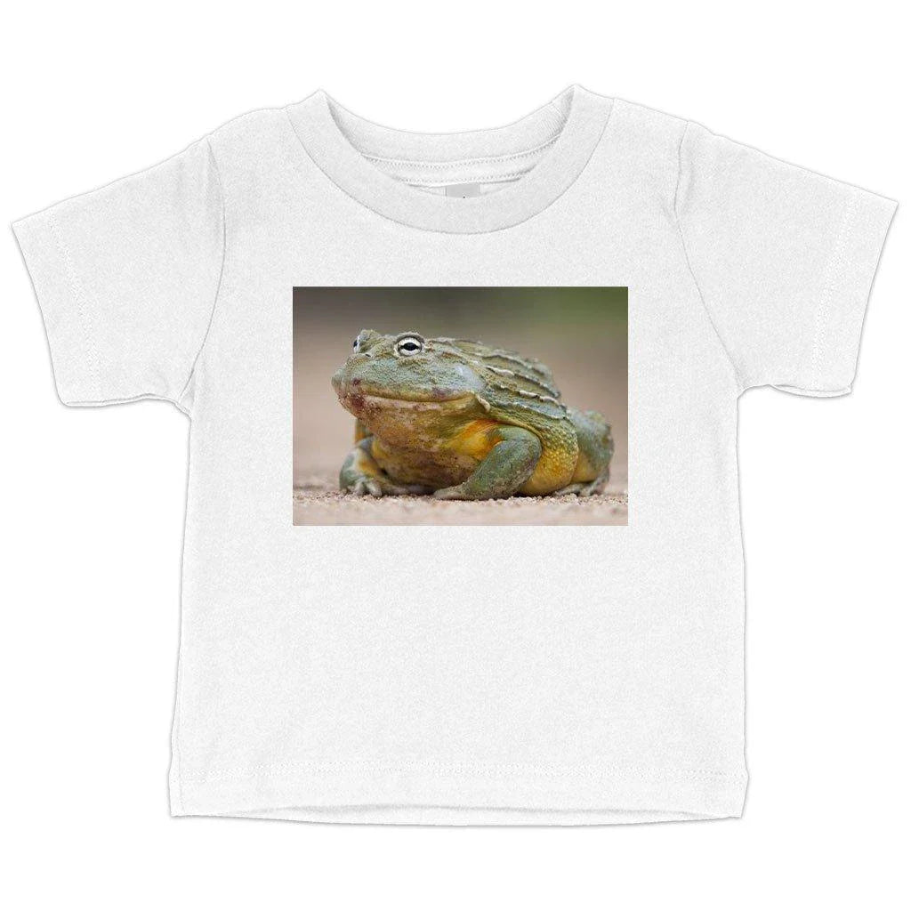 Soft and flexible baby bullfrog t-shirt in white, with crew neck and short sleeves for a classic look