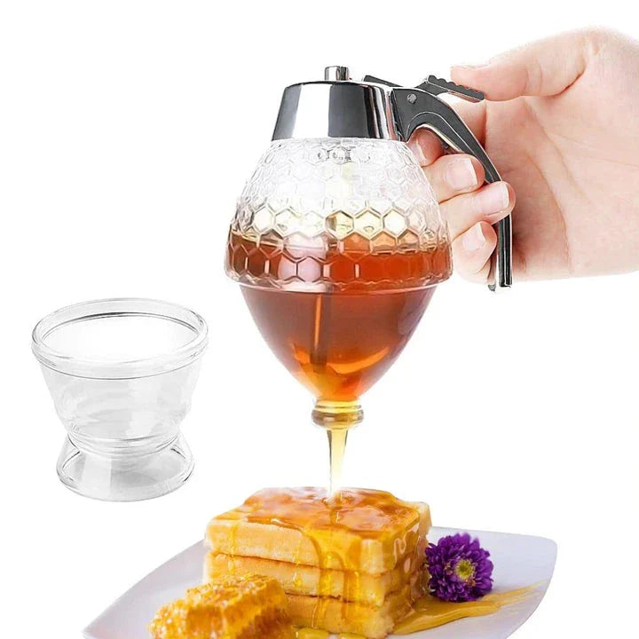 Premium Elegant Honey Dispenser with Transparent Body and Sturdy Silver Handle for Smooth, Drip-Free Pouring