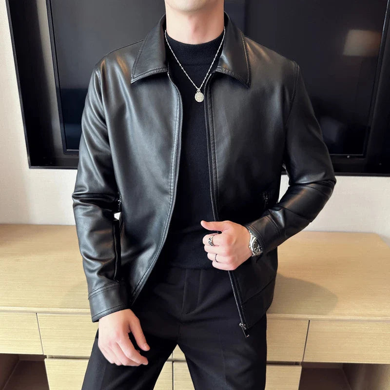 Premium Lightweight Business Jacket with Leather Lapels - Stylish and Versatile Outerwear for the Modern Gentleman