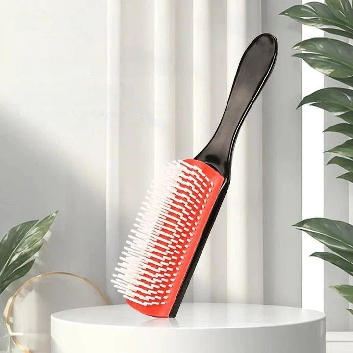 Premium 9-Row Detangling Hair Brush with Soft Nylon Bristles and Ergonomic Rubber Handle for Effortless Styling and Scalp Massage