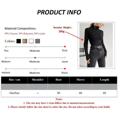 Luxurious autumn and winter turtleneck sweater for women in a variety of colours, featuring a slim-fit design and premium blend of viscose, polyester, and nylon