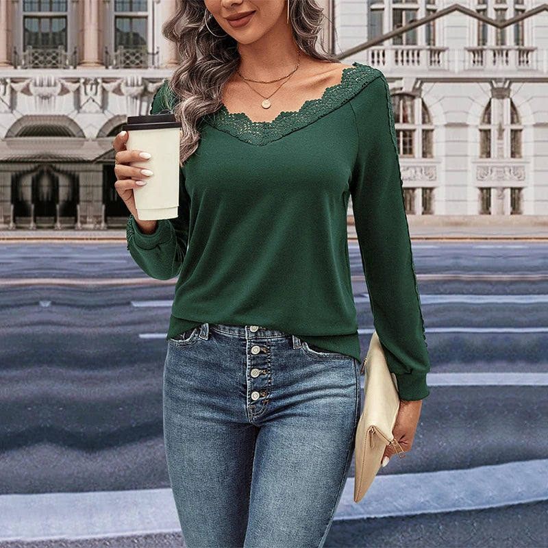 Elegant polyester lace blouse for women in dark green, black, and dark grey colours