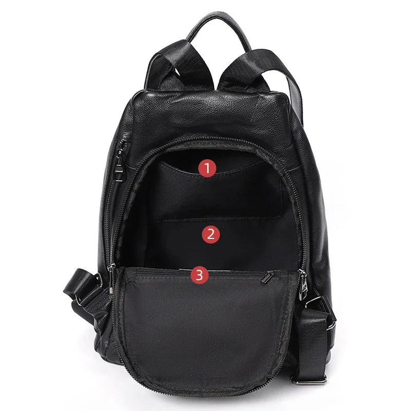 Premium anti-theft leather backpack with cowhide exterior and polyester lining for secure and stylish travel
