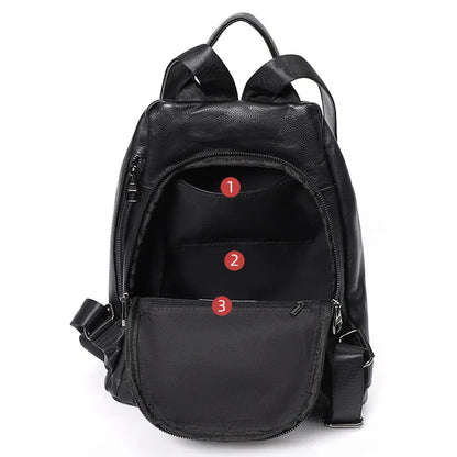 Premium anti-theft leather backpack with cowhide exterior and polyester lining for secure and stylish travel