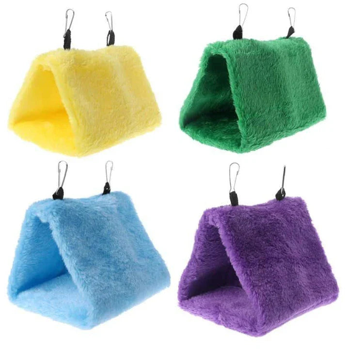 Luxurious plush hanging bird bed with supportive foam interior for cosy napping and relaxation