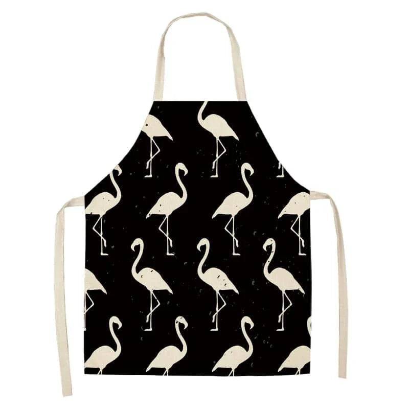 Flamingo Print Apron with Adjustable Neck Strap and Waist Ties, Made of Cotton and Linen Blend