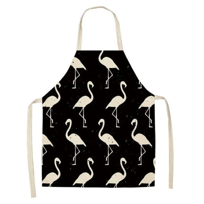 Flamingo Print Apron with Adjustable Neck Strap and Waist Ties, Made of Cotton and Linen Blend