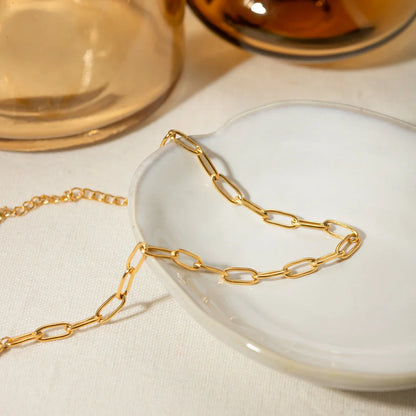 Exquisite 18K gold plated stainless steel anklet with minimalist paper clip chain design