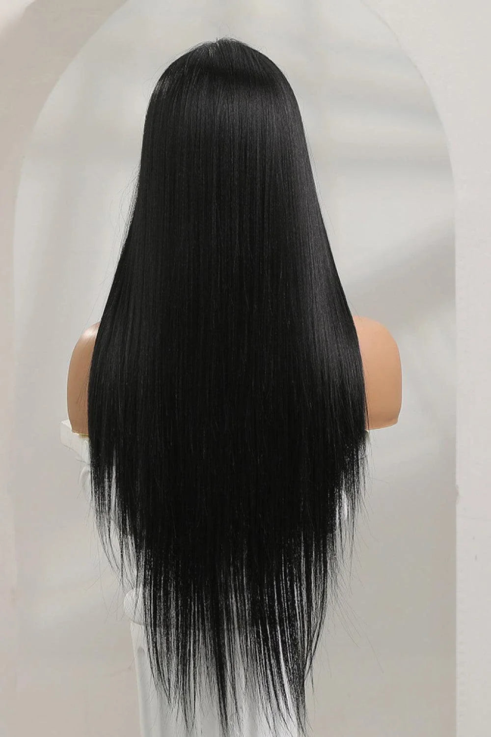 Stylish 13*2 inch lace front straight synthetic wig in black, 26 inch length, 150% density