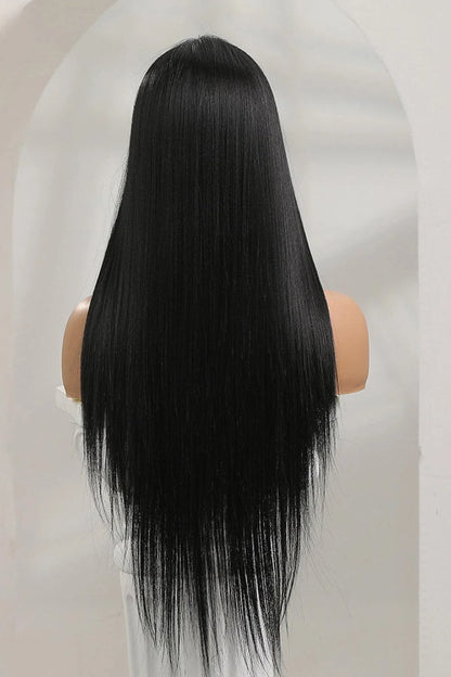 Stylish 13*2 inch lace front straight synthetic wig in black, 26 inch length, 150% density