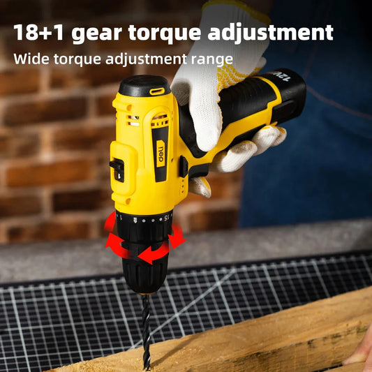 12V Cordless Electric Screwdriver with brushless motor, variable speed control, and LED light for versatile DIY tasks