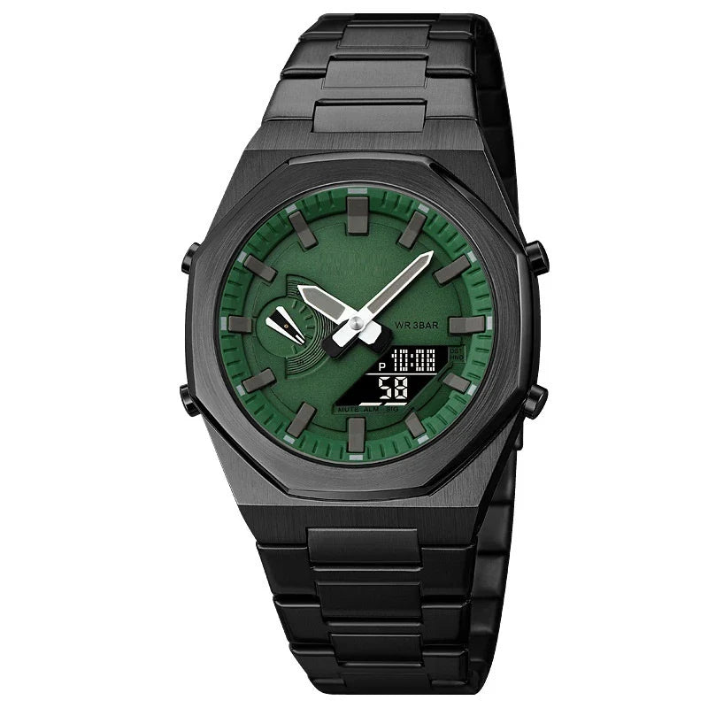 Premium multifunctional sports watch with sleek design, waterproof construction, and practical features like dual time, date, and alarm clock