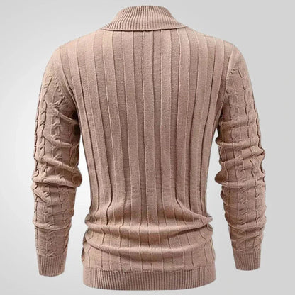 A classic khaki pullover with a tailored slim-fit design, perfect for sophisticated British style.