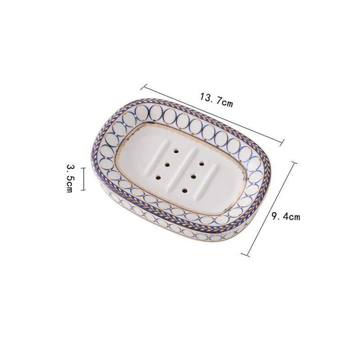 Elegant Nordic gold inlay double layer ceramic soap holder for dry soap and clean countertops
