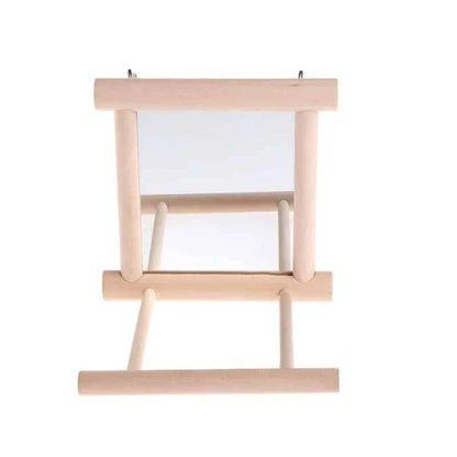 Premium bird mirror toy with sturdy wooden perch, designed to captivate and entertain your feathered friend