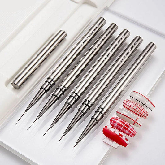 Premium metal nail art brushes in various sizes for intricate designs and patterns