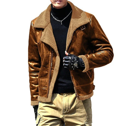 Premium lamb wool suede jacket for men in a range of classic British colours, featuring a sophisticated tailored design and plush fleece lining for optimal warmth and comfort.