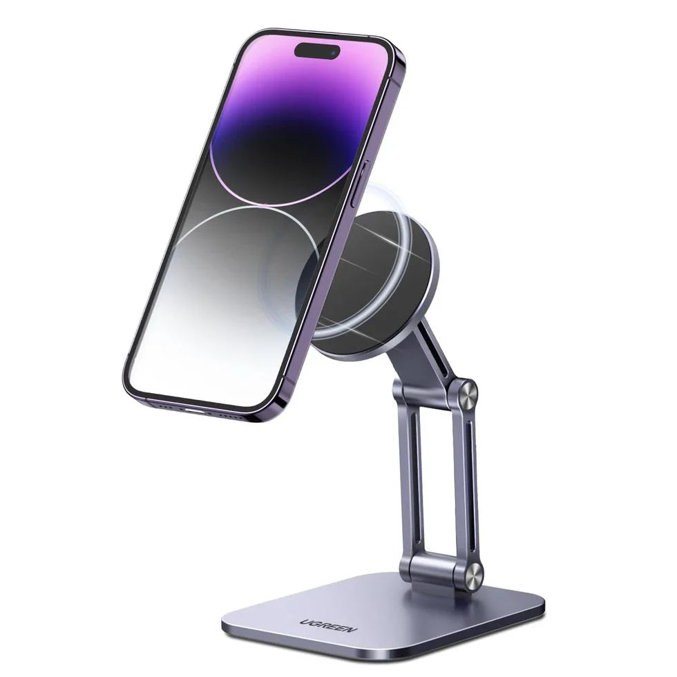 Magnetic phone holder with adjustable stand and 360-degree rotation for hands-free convenience