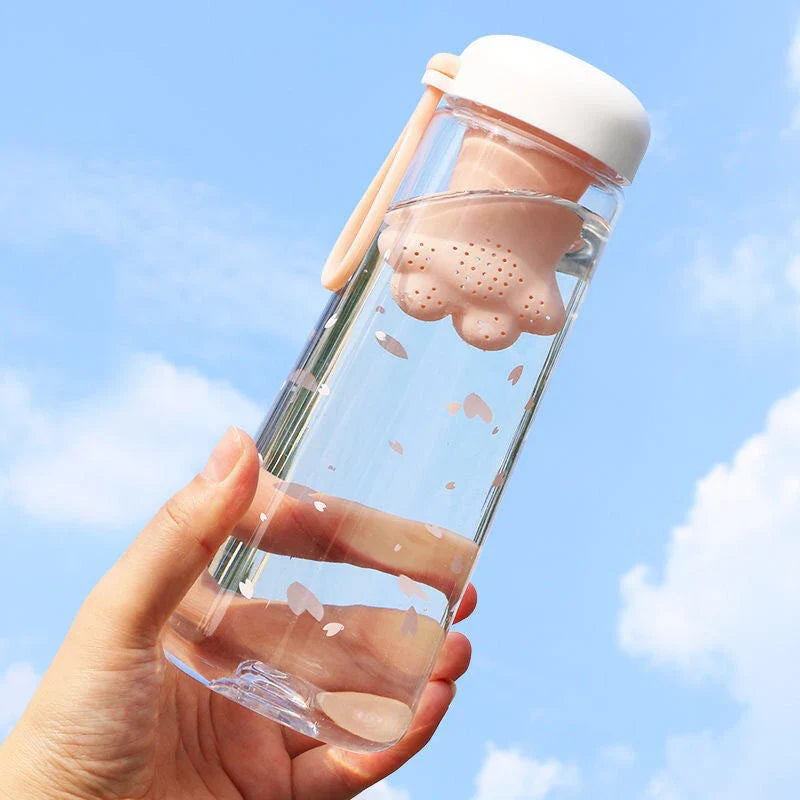 Stylish cat's claw design plastic water bottle in gray colour, with transparent body for easy monitoring of water level