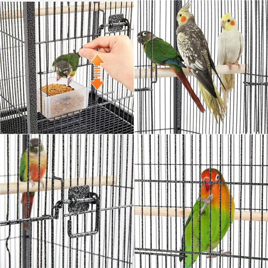 40-inch premium wrought iron bird cage with open-top design, rolling stand, and slide-out tray for small birds like parakeets, cockatiels, lovebirds, and canaries