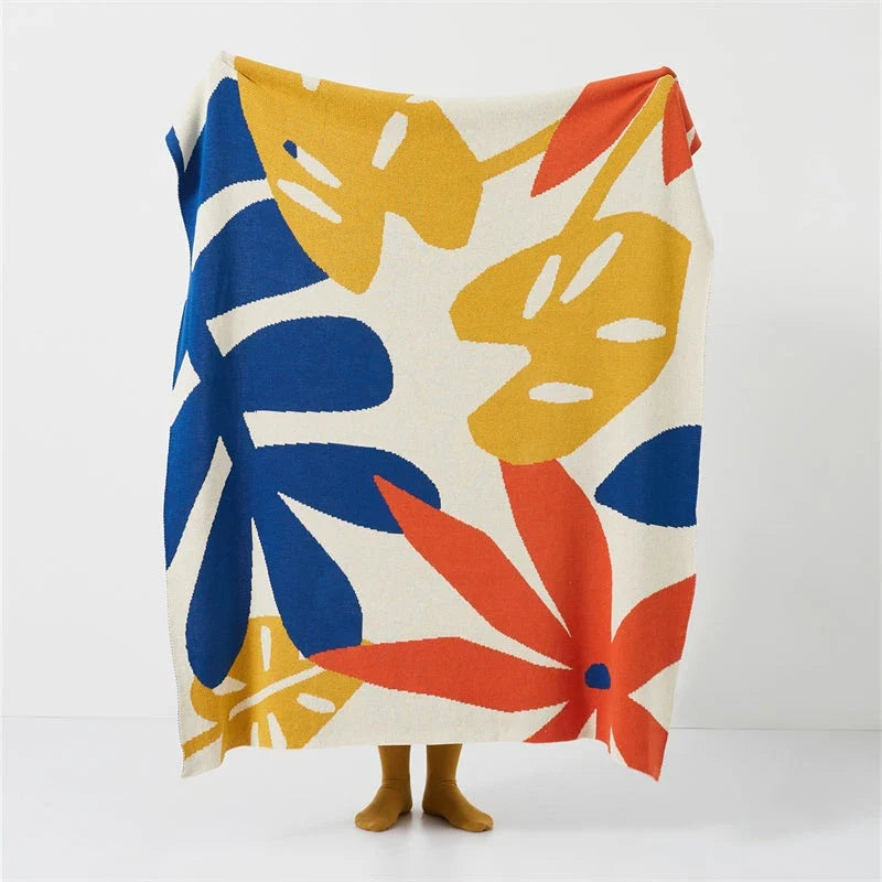 Cosy and stylish leaf jacquard knitted blanket in twilight colour, made from premium 100% cotton for exceptional comfort and durability