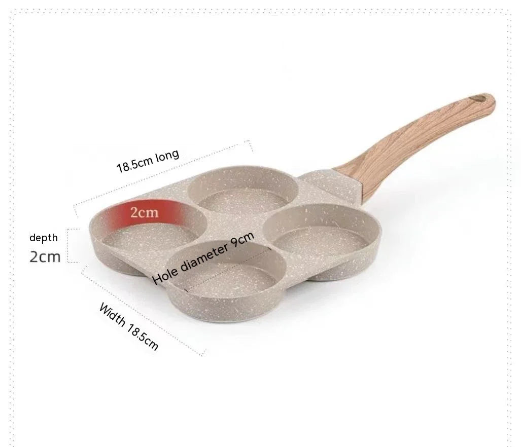 Premium non-stick frying pan with four-hole design for cooking eggs, burgers, and more - a versatile kitchen essential from a British brand