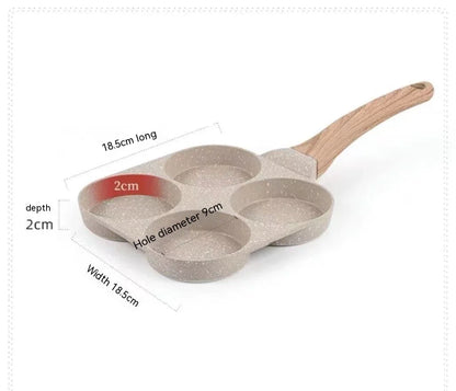 Premium non-stick frying pan with four-hole design for cooking eggs, burgers, and more - a versatile kitchen essential from a British brand