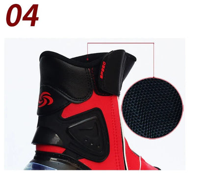 Premium motorcycle riding boots with durable microfiber leather, breathable mesh lining, and reinforced toe and heel for enhanced impact protection