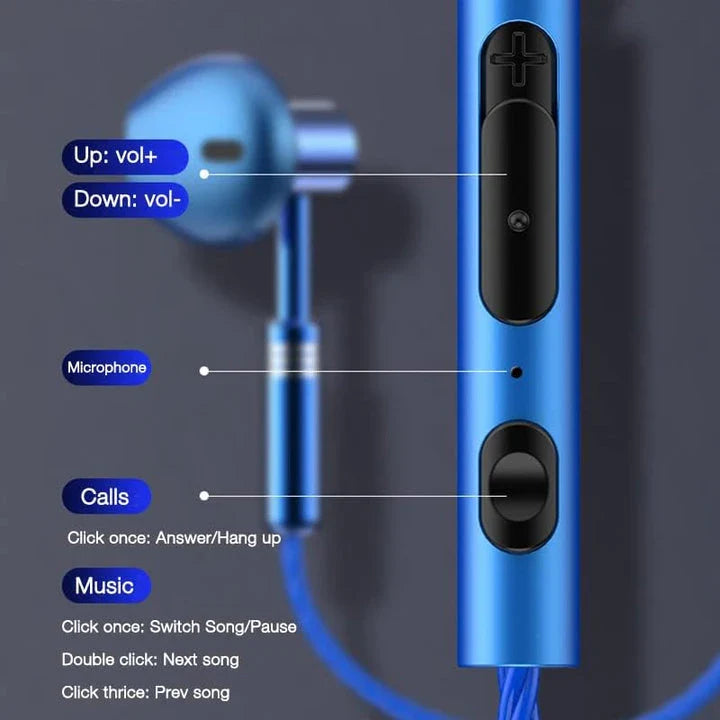 Premium 3.5mm wired sports earphones with microphone, featuring high-resolution sound, waterproof design, and convenient controls for active lifestyles.